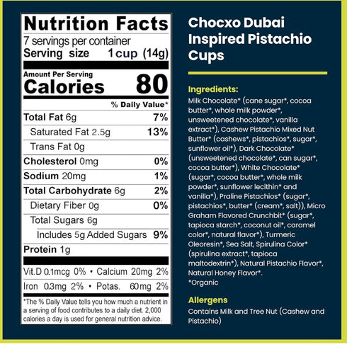 Generic 14.8 oz, 30 Milk Dubai Chocolate Inspired Pistachio Cups, Cups Individually Wrapped by