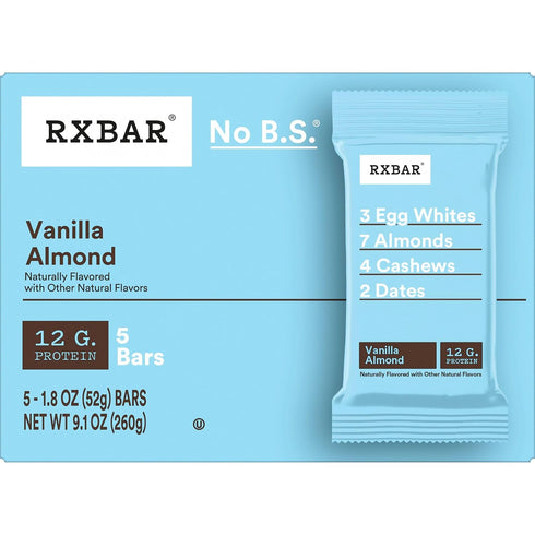 12g (6 30 RXBAR Protein Bars, Protein, Gluten Free Snacks, Vanilla Almond Boxes, Bars)