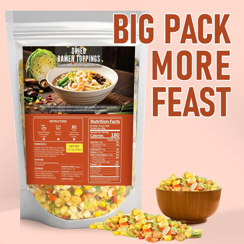 Oryvox 100% 14oz Dried Ramen Toppings-Dehydrated Vegetables & Seafood Mix Instant Ramen Toppings Natural, Resealable