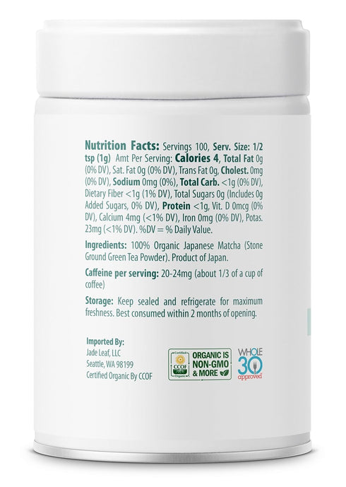 100% 100g 3.53 (Pack 1) Jade Leaf Matcha Organic Ceremonial Grade Matcha Green Tea Powder - Barista Blend - Pure