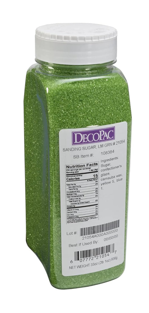 33oz Pack 33 DecoPac Sanding Sugar | Lime Green Edible Sugar Sprinkles | | Edible Sanding Sugar in Handheld Container |