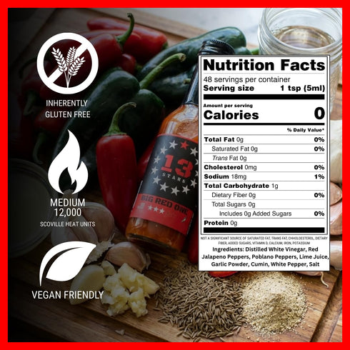 13 1 5oz Big Red One Medium Hot Sauce by Stars | Flavor & Heat | Everyday Flavor with Poblano, Red Jalapenos, and our