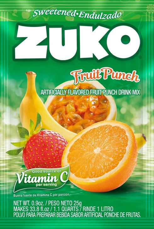 48 Packets Zuko Fruit Punch Powdered Drink Mix, No Added Sugar Needed, Ct Individual