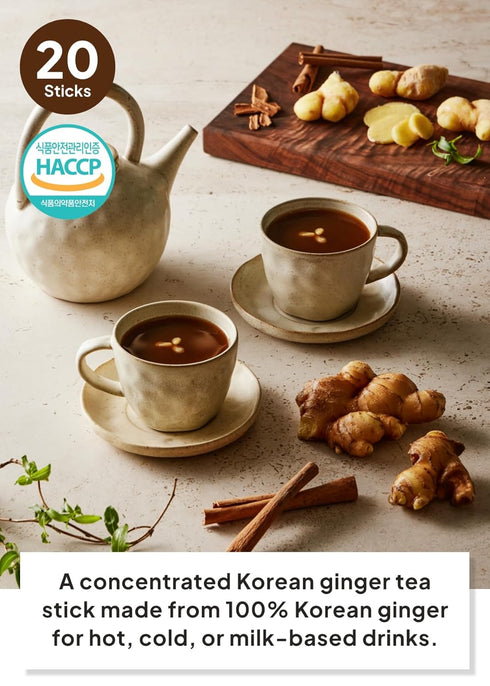 Set (20ea), Korean Food Damccot Ginger Tea Stick Gift Concentrated Korean Ginger Extract for Hot & Iced Tea, Milk