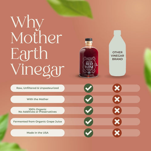 (1/14oz Mother Earth, Organic Red Wine Vinegar with The Mother, Fresh Pressed Organic Cabernet Grapes, ORWV, RWV, Raw