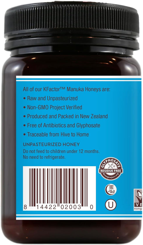 12, 17.6 Oz, Wedderspoon Raw Premium Manuka Honey, KFactor Unpasteurized, Genuine New Zealand Honey, Non-GMO Superfood