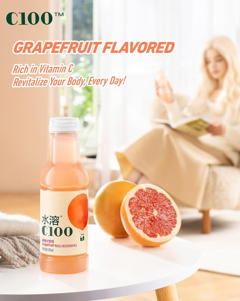 C100 Drink100mg 12% -15 oz, 445mL, 15 Pack Blood Orange Flavored Composite Juice Vitamin C Per Bottle, Real Fruit
