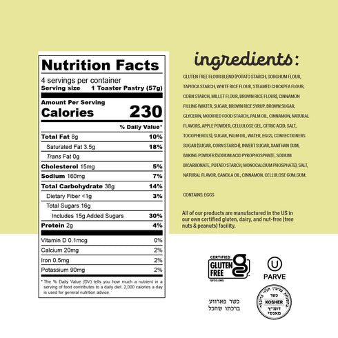8 oz (6pk). Katz Gluten Free Toaster Pastries, Cinnamon. Healthy snacks for adults and kids. Free of dairy, nuts