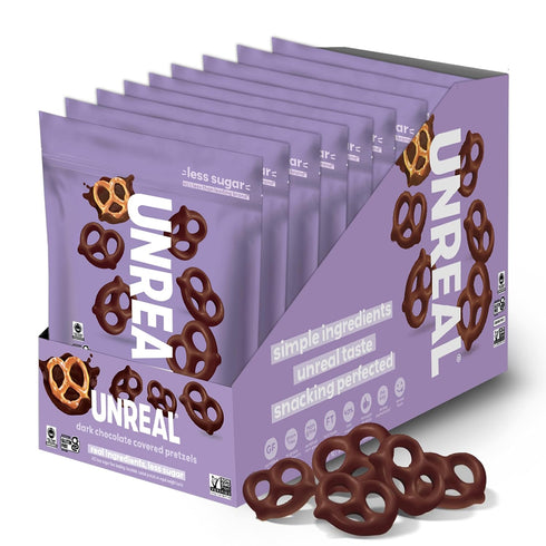 UNREAL Dark Chocolate Covered Pretzels, 7g Sugar, Chocolate Candy Treat Bag, Gluten