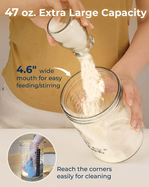 47 oz Lorzon Sourdough Starter Jar Kit - Large Wide Mouth Bread Starter Jar with Feeding Tracking Band, Silicone