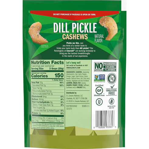 5 Oz, (Pack 3) Emerald Nuts, Dill Pickle Seasoned Cashews, Resealable Bag