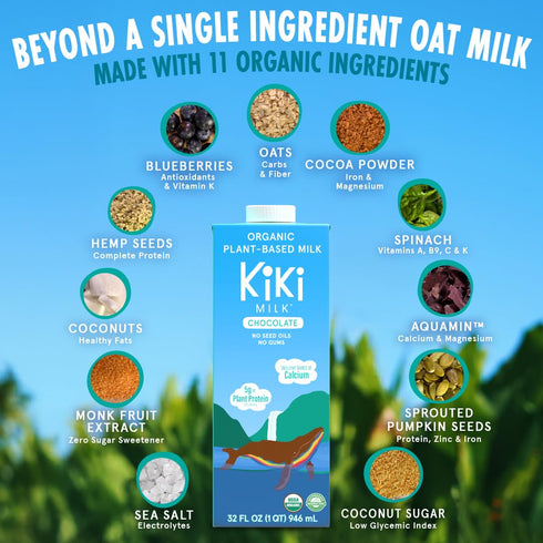 (32 oz Pack 6) Kiki Milk Plant Based Milk - Organic Chocolate Milk - Calcium & Magnesium Source - Gluten Free, Gum