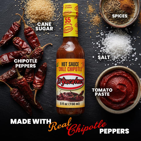 5 oz, Pack 1 El Yucateco Chile Chipotle Hot Sauce, Authentic Mexican Chili Sauce, Bold Flavor, fl