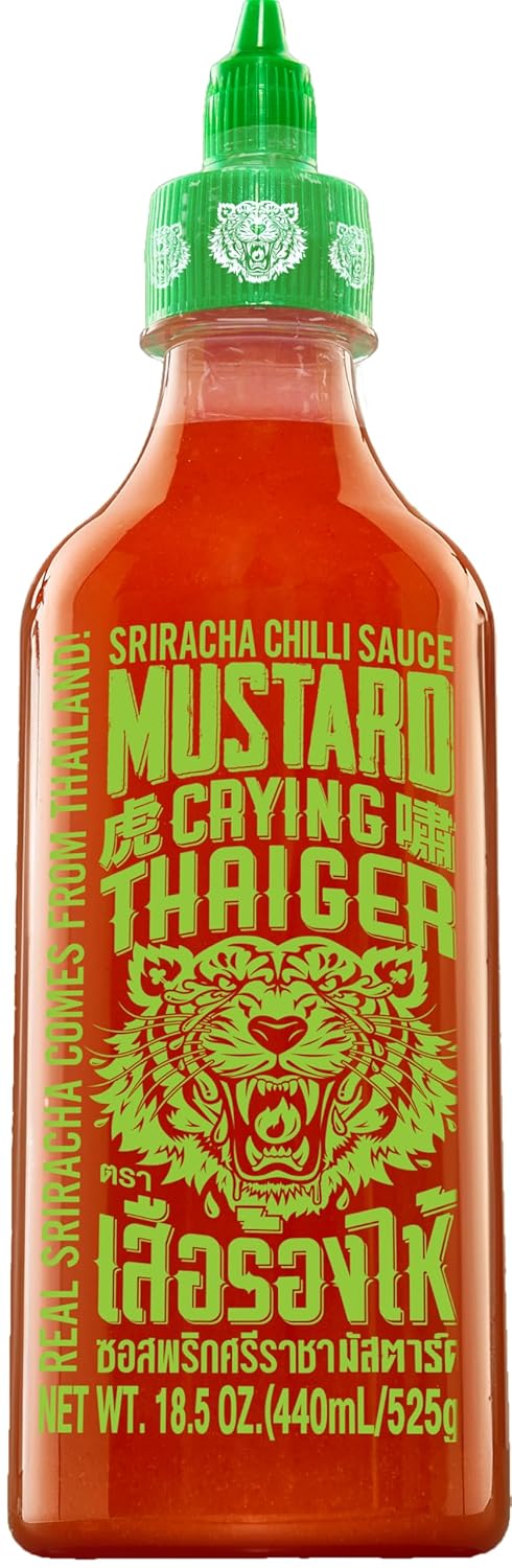 Crying Thaiger Sriracha Mustard Chili Sauce in Squeeze Bottle 18.5 Ounce, Vegan, Gluten Free,
