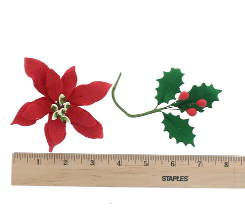 Poinsettia 3 set Global Sugar Art Small Christmas Kit Sugar Cake Flowers & Holly Leaf Sprays, Piece by Chef Alan