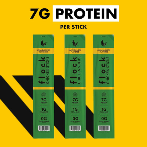 10 Count GLP-1 7g Flock Jamaican Jerk Chicken Meat Sticks | Friendly High Protein Chicken Sticks Protein | Healthy Meat