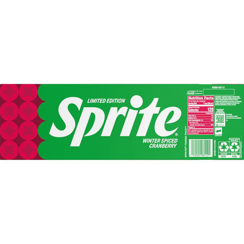 12 oz, 12 Pack Sprite Winter Spiced Cranberry, Lemon-Lime and Cranberry Flavored Soda Pop Soft Drink, fl