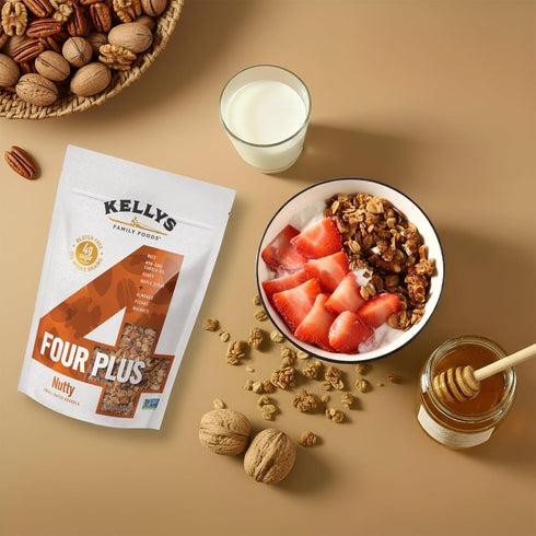 12 oz Kellys Four Plus Granola Cereal | Nutty Healthy Granola for Yogurt | Hand Made Snacks for Breakfast