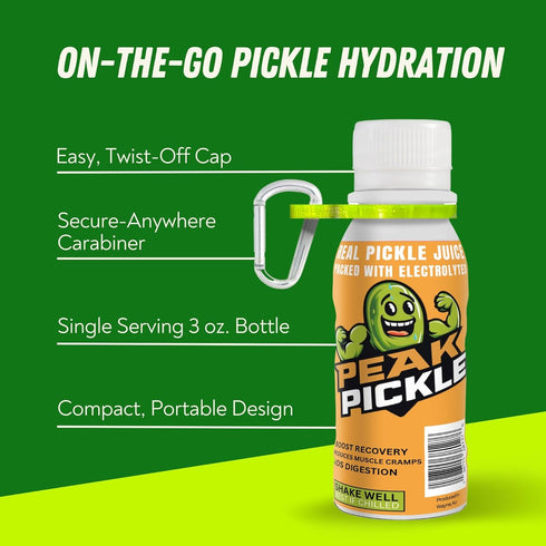 3oz (6 Pack Peak Pickle Pickle Juice Shots Electrolyte Beverage Made from Natural Pickle Brine Travel Size Sports
