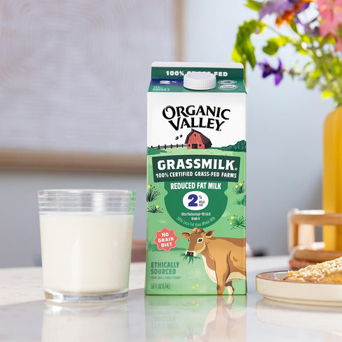 100% 2% 59 oz Organic Valley Grassmilk Grass Fed Reduced Fat Milk, Organic, fl
