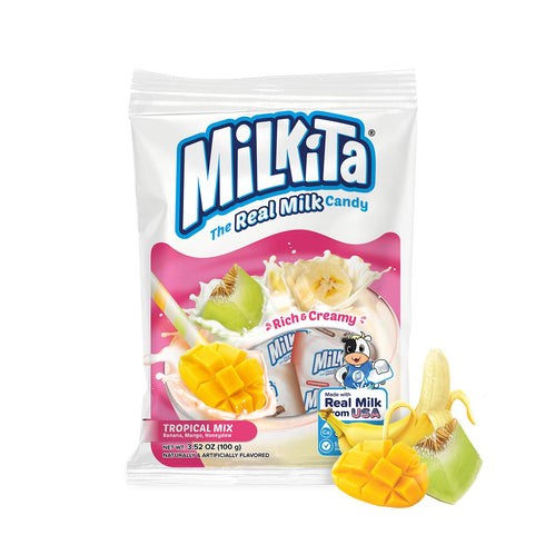 Milkita Creamy Shake Candy Bag - Gluten Free Chewy Candies with Calcium, 25 Pcs (Banana, Honeydew, Mango)
