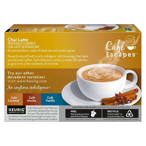 60 Count Caf Escapes Chai Latte, Single-Serve K-Cup Pods