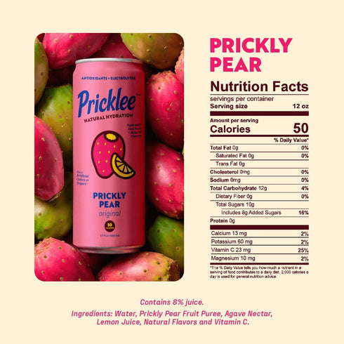 PRICKLEE CACTUS WATER (12 oz 12 pack) Pricklee Natural Hydration Drink Prickly Pear Electrolytes + Antioxidants, Low