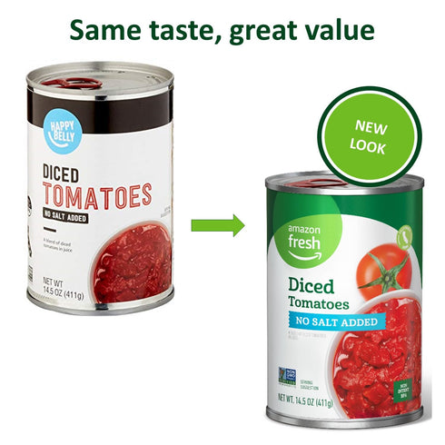 14.5 Oz Packaging (Pack 6) Amazon Grocery, Diced Tomatoes, No Salt Added, (Previously Amazon Fresh, May Vary)