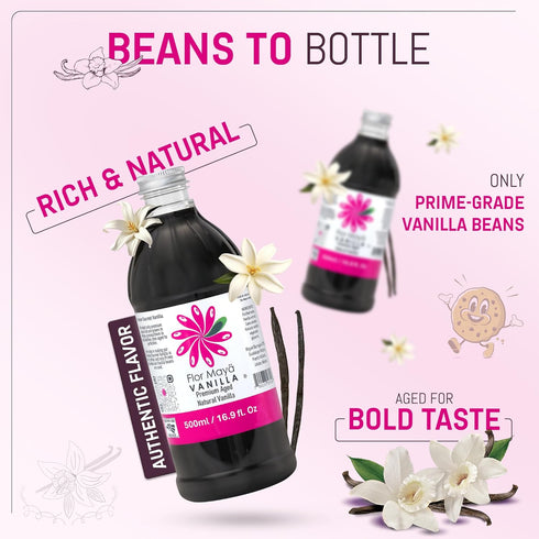 16.9 oz Flor Maya Vanilla Extract Premium Aged Blend Made with Mexican Vanilla Beans | Gourmet Vanilla Bean Extract