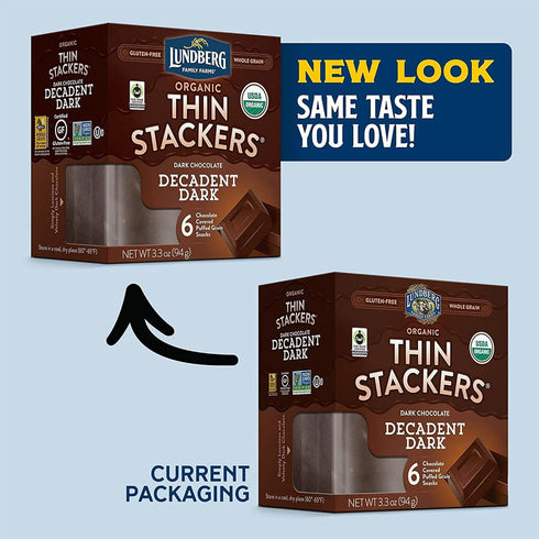 3.3 (Pack 6) Lundberg Organic Thin Stackers Rice Cake, Decadent Dark Chocolate, Fair Trade, Kosher, USDA Certified