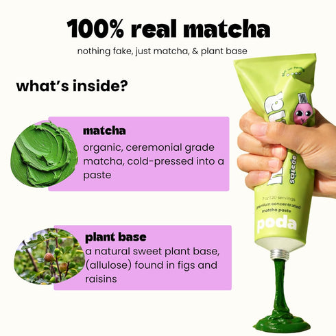 poda (7 oz, 20 Premium Matcha in a Tube, Smooth & Creamy Matcha, Lightly Sweetened, No Sugar, No Preservatives