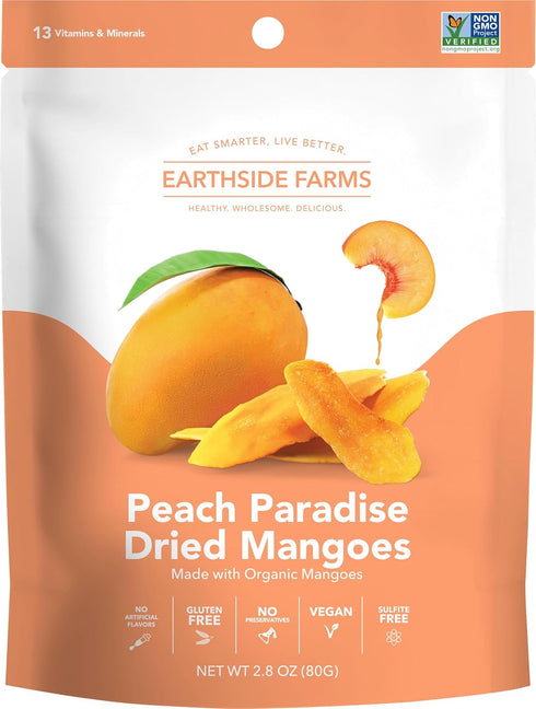 Pack 2.8oz 4pack Earthside Farms Dried Organic Mango Variety Original Citrus Splash Lime Kick and Peach Paradise Gluten