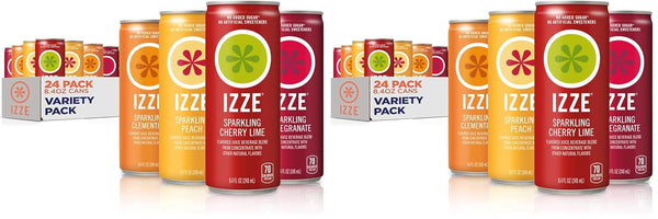 IZZE Sparkling Juice Beverage Blend,Sunset Variety Pack,Clementine,Peach,Cherry Lime,Pomegranate,No Sugar Added,8.4 Fl Oz,(Pack