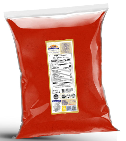 80oz (5lbs) 2.27kg Rani Paprika (Deggi Mirch, Low Heat) Spice Powder, Ground Bulk ~ All Natural, Salt-Free | Vegan | No