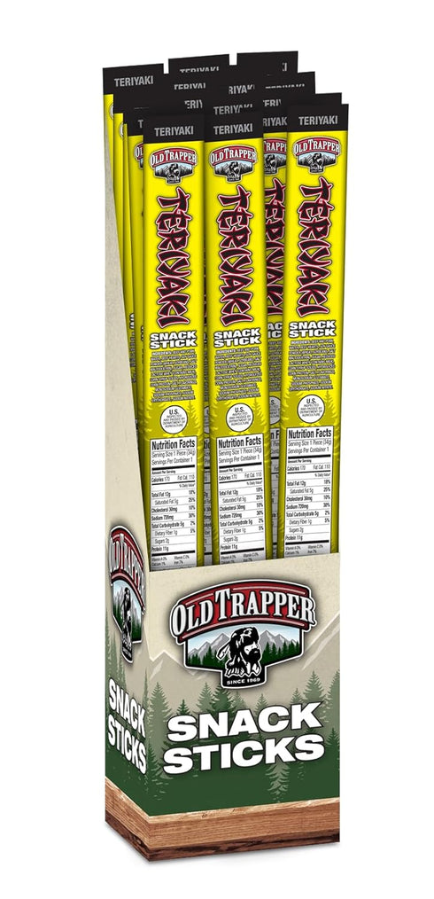 1.2-Ounce Packages, 11 (Pack 24) Old Trapper Teriyaki Snack Sticks, Individually Wrapped Natural Wood Smoked Meat