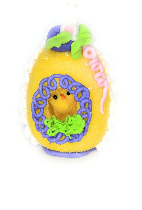 Generic Easter Panoramic Sugar Egg Decoration with Chenille Chick Inside, Edible Flower, Holiday Gift for All Ages