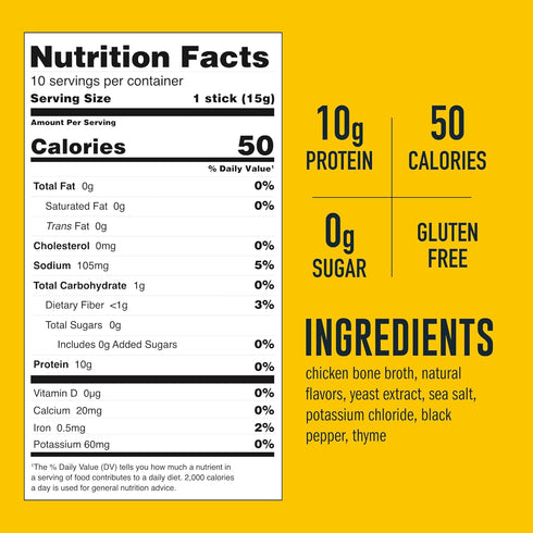 LonoLife Reduced Sodium Chicken Bone Broth Powder Mix, 10g Protein, 10 Portable Stick Pack Servings