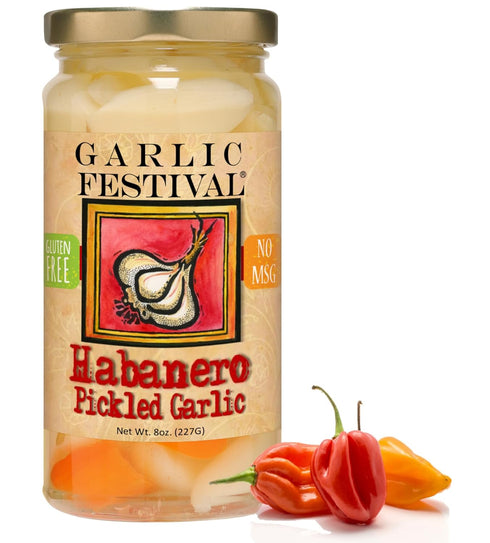 Garlic Festival Foods Habanero Pickled Garlic Cloves, Freshly Made, 8 oz.