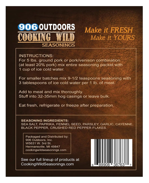 Cooking Wild Seasonings 5 4 Packet Hot Italian Fresh Sausage Seasoning, Seasons up to pounds of Wild Game or Domestic