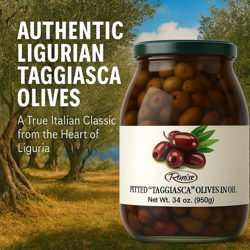 34oz (950g) Ranise Pitted Taggiasca Olives in Extra Virgin Olive Oil - Authentic Taggiasca Olives from Liguria, Italy