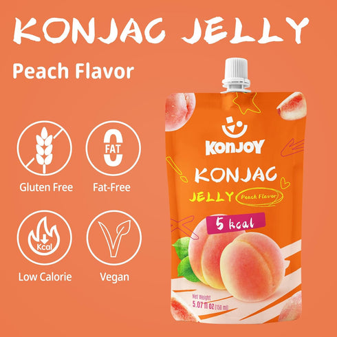 (12 (8 Packs) 5 KONJOY Konjac Jelly & Spaghetti Noodle Bundle, Peach Drinkable Jelly Pouches) + Konjac Shirataki