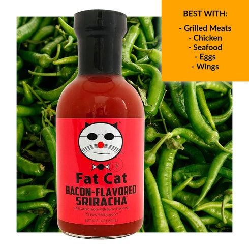 12 oz. Fat Cat 'Bacon-Flavored Sriracha' Hot Sauce - Single