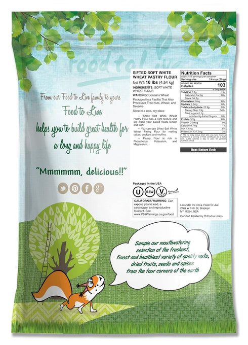 10 Food to Live Unbleached White Fine Pastry Flour, Pounds Stone Ground from Soft White Whole Wheat Berries, Finely