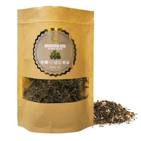 Cure with Pure Organic Wormwood Herb Dried Cut & Sifted 4oz - Non-GMO, Herbal Remedy in Eco-Friendly Pouch