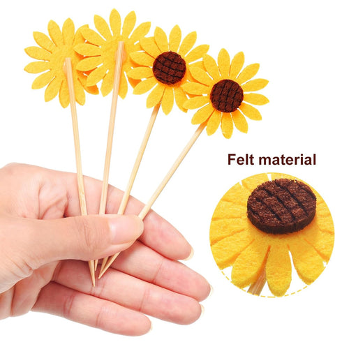 60 Pieces Sunflower Cupcake Toppers, Yellow Flower Cake Picks for Wedding Party Supplies