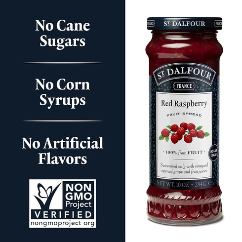 10oz 100% Pack 6 St. Dalfour Red Raspberry Fruit Spread - - from Fruit, No Artificial Ingredients, Non-GMO, No Cane