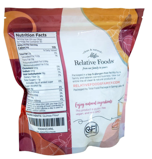 2 lb Relative Foods Quinoa Flour | Naturally Gluten Free, Non-GMO | Finely Milled Ancient Grain | Plant-Based Flour