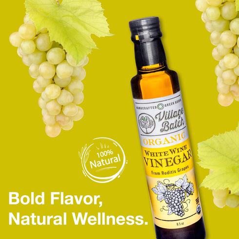 8.5oz (Pack 1) (8.5oz Village Batch Organic White Wine Vinegar Bottle of Smooth and Crisp Grape Vinegar from Aigaleia