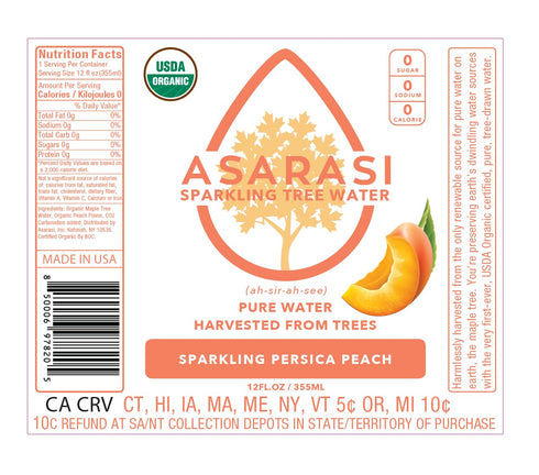 12 Pack Asarasi Organic Sparkling Persica Peach Tree Water