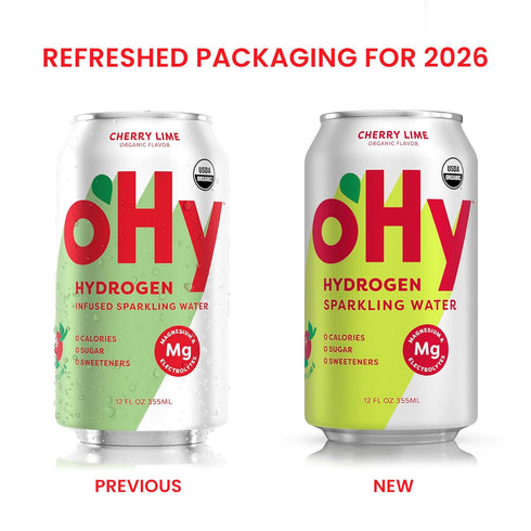 12 Pack (12oz oHy Hydrogen Sparkling Water Magnesium & Antioxidant Hydration, Zero Sugar, Zero Calories, Cherry Lime